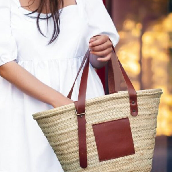 CGB2518-0.jpg Grand panier en paille RIVIERA avec anses en cuir ajustables personnalisé – Image 1