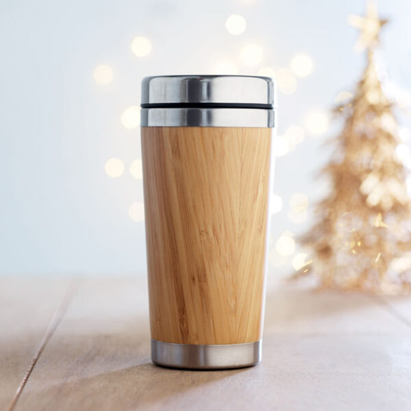 mo9444.jpg Gobelet de Voyage en Acier Inoxydable Finition Bambou personnalisé - 400 ml – Image 1