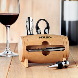 Mini tonneau en bois avec accessoires à vin personnalisé