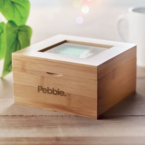 Boîte à thé en bambou avec couvercle en verre personnalisée – Image 1