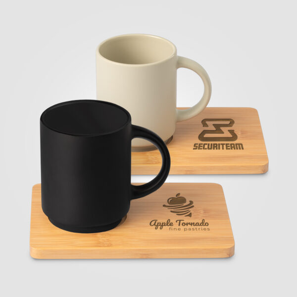 Café Duo - Ensemble tasse céramique et planche bambou personnalisé - 325 ml – Image 1