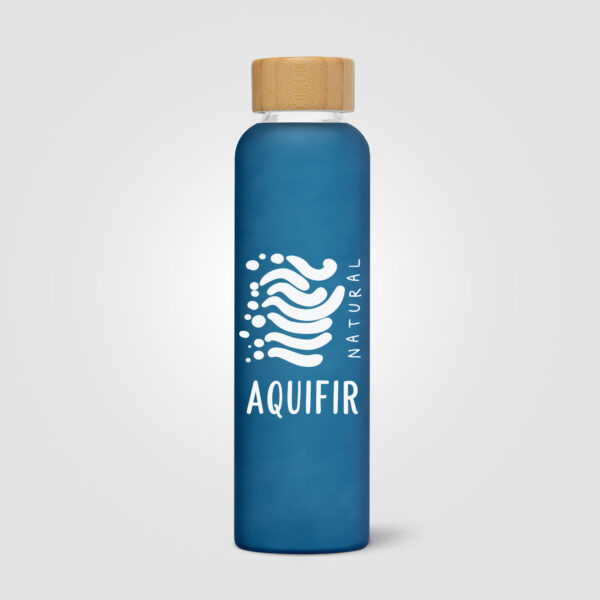 Bouteille en verre borosilicate givré avec couvercle bambou personnalisée - 590 ml – Image 2