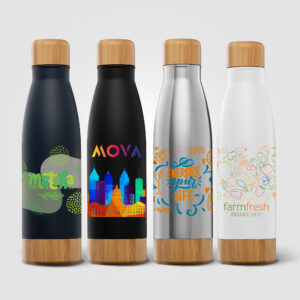 Ibiza Bamboo - Bouteille double paroi en acier inoxydable personnalisée - 650 ml