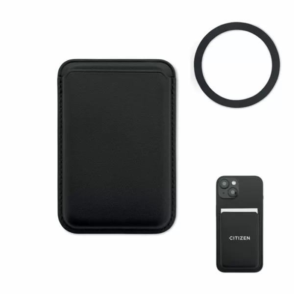 Porte-cartes magnétique en cuir PU avec support et anneau métallique – Image 2