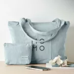 Grand sac shopping / plage en velours côtelé zippé avec poches