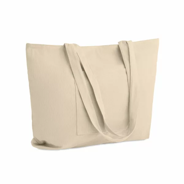 Grand sac shopping / plage en velours côtelé zippé avec poches – Image 3